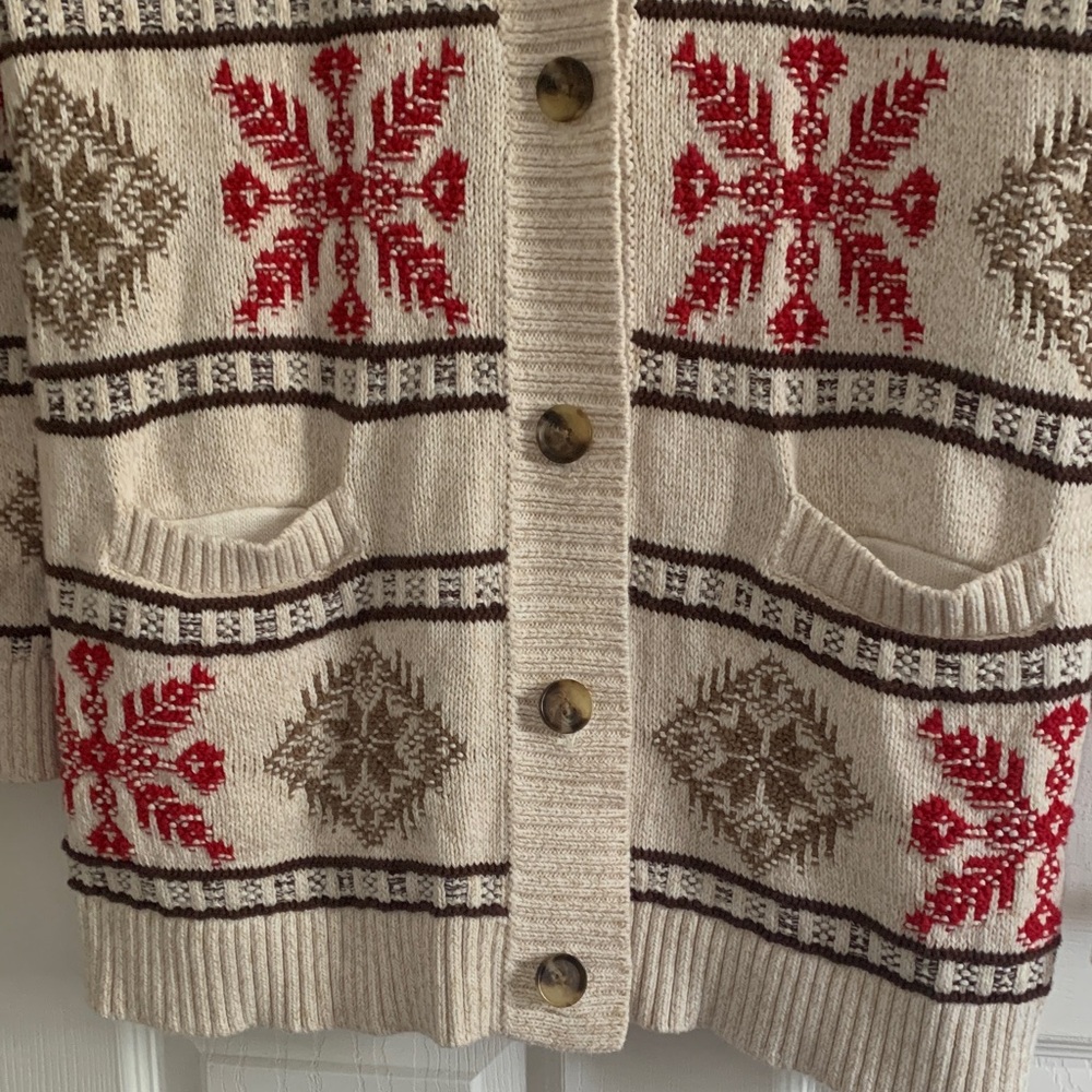 Lands' End Women's Beige and Red Knit Cardigan - Picture 9 of 15